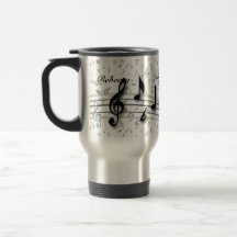 Svart och grå musik noter för personlig kaffe koppar