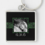 Svart och gröna Swirly blom- gifta sig Keychain Nyckelringar