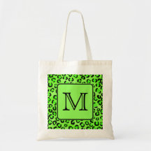 Svart och grönt Leopardtryck. Beställnings- Monogr Tote Bags