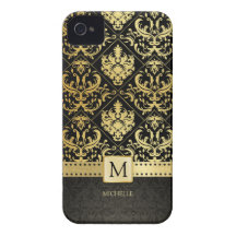 Svart och guld- damast för elegant med monogramen Case-Mate iPhone 4 skydd