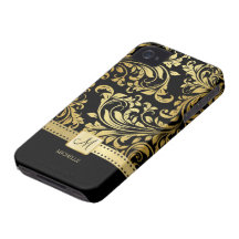 Svart och guld- damast för elegant med monogramen iPhone 4 Case-Mate fodraler