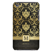 Svart och guld- damast för elegant med monogramen iPod touch cases