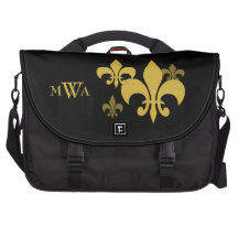 Svart och Guld Fleur de Lis Monogrammed