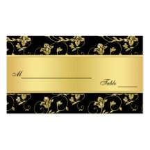 Svart och guld- glitterLOOKblommigt Placecards Visitkort Mallar