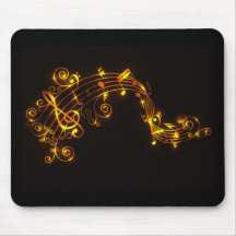 Svart och guld- virvla runt musik noter Mousepad Mus Matta