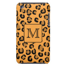 Svart och orange Leopardtryck. Beställnings- Monog iPod Touch Skal