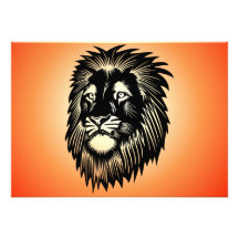 Svart orange lejon Head vilda djurtatueringvektor Anpassade Inbjudan