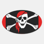 Svart pirater - och röd piratskalle ovala klistermärken