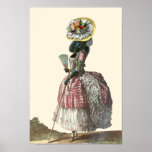 Svart pudel i Marie Antoinette dräkttryck Affisch