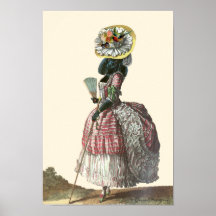 Svart pudel i Marie Antoinette dräkttryck Affisch