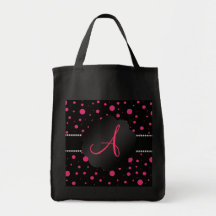 Svart rosa polka dots för Monogram Tygkassar
