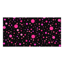 Svart rosa polka dots fotokort mall