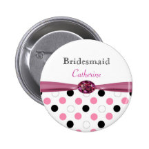 Svart rosa, vitpolka dots som gifta sig brudtärnan knappar med nål