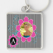 Svart-, vit- och rosafotoMonogram Keychain Nyckel Ringar