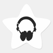 Svart- & vitHeadphoneSilhouette Stjärnformat Klistermärke