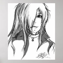 Svartvit animeflicka affisch