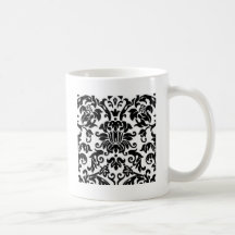 Svartvit damast kaffe kopp