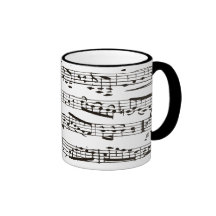 Svartvit musik noter kaffe muggar