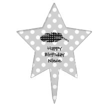 Svartvit polka dots, fjäder cake topper