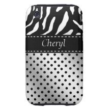 Svartvit sebrapolka dotsiphone case tough iPhone 3 skydd