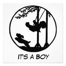 Svartvit silhouettekonstbaby shower personliga inbjudningskort
