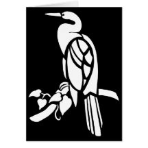 Svartvit vektorkonst, fåglar: heron i träd kort