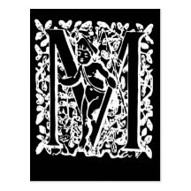 Svartvita Monogramkort för brev M Vykort