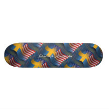 Svensk-Amerikan som vinkar flagga Skate Board