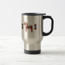 Svensk Dala häst med norska Rosemaling Kaffe Muggar