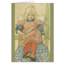 Svensk flicka för vintage på plädstol hälsningskort