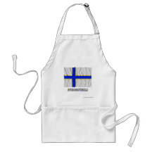 Sverigefinska som vinkar flagga med namn förkläde