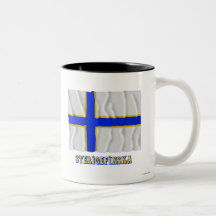 Sverigefinska som vinkar flagga med namn kaffe mugg