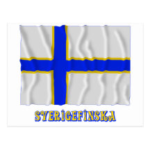 Sverigefinska som vinkar flagga med namn vykort