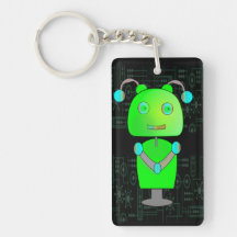 Sweet Green Alien Robot on a Digital Background Acrylic Key Chains