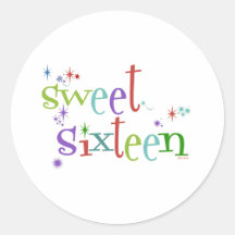 Sweet sixteen + Stjärnor gladlynt text, mall Rund Klistermärke