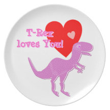 T-Rex älskar dig tecknaddinosauren som middagen pl Dinner Plates