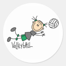 T-tröja och gåvor för stick figurflickavolleyboll rund klistermärke