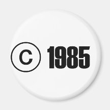 Ta copyrightt på 1985 magnet för kylskåp