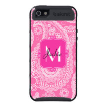 Täcker rosa Paisley Skinit för monogramen iPhone 5 iPhone 5 Fodral