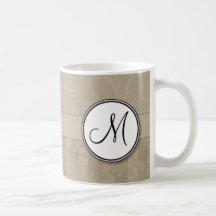 Tan Floral Wisps & Stripes with Monogram Mugs
