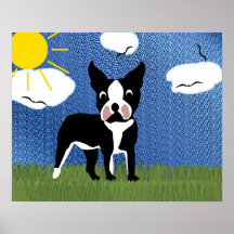 TecknadBoston Terrier Affisch