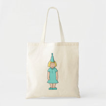 Tecknaden av en flicka klädde för en födelsedagdel tote bags