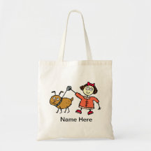 Tecknadflicka med hunden tote bags