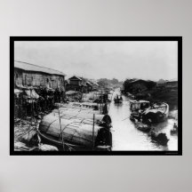 Thailand flod och fartyg 1894 print