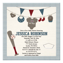 Themed baby showerinbjudningar för baseball