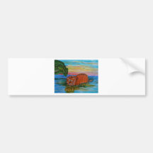 Tiger bathing at sunset bumper stickers