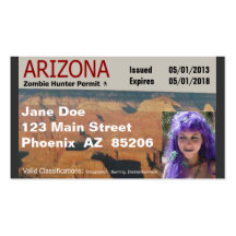 Tillstånd för Arizona Zombiejägare Visitkort Mallar