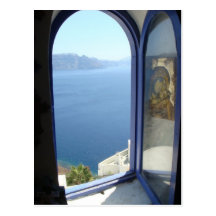 Tittar ut i Santorini Vykort
