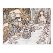 Tokig Hatter, Hare och Alice på Teabord Vykort