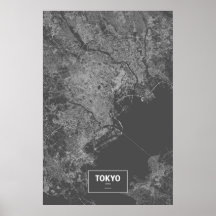 Tokyo Japan (vit på svart) Affisch